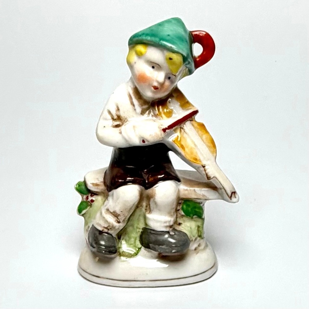 Vintage Ceramic Boy Playing Violin Figurine Made in Occupied Japan Miniature